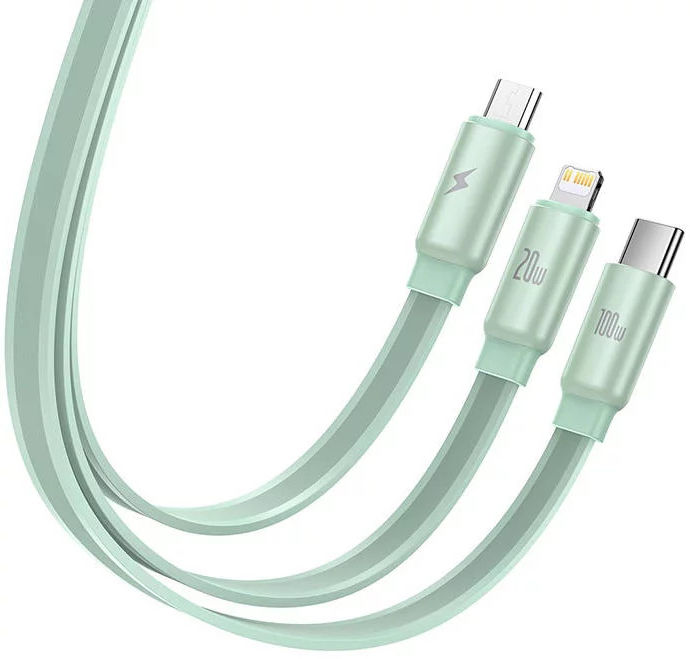 Baseus USB-C naar Lightning/USB-C/Micro USB Kabel 100W PD 1.7M Groen afbeelding 2