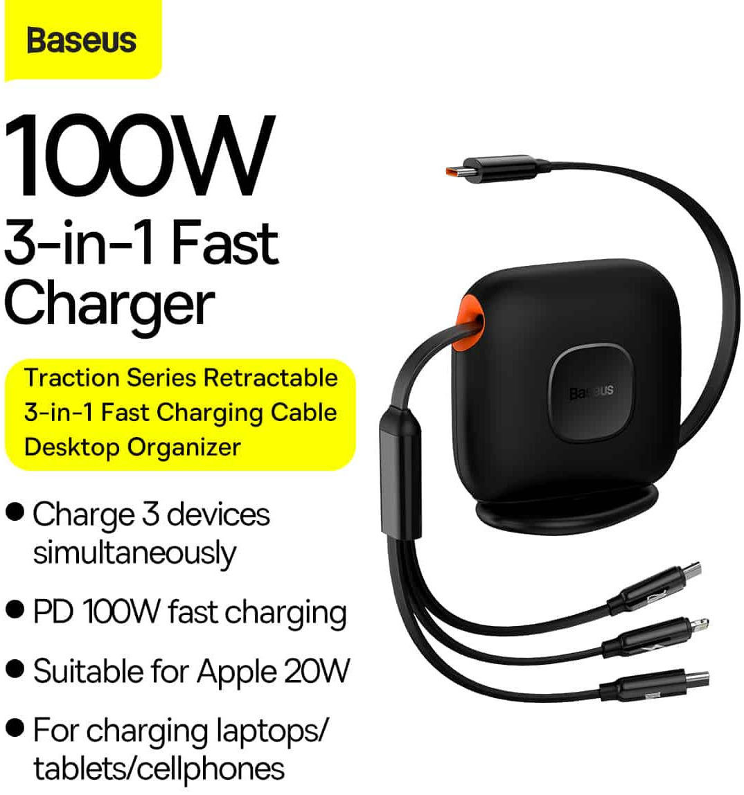 Baseus USB-C naar Lightning/USB-C/Micro USB Kabel 100W PD 1.7M Groen afbeelding 8