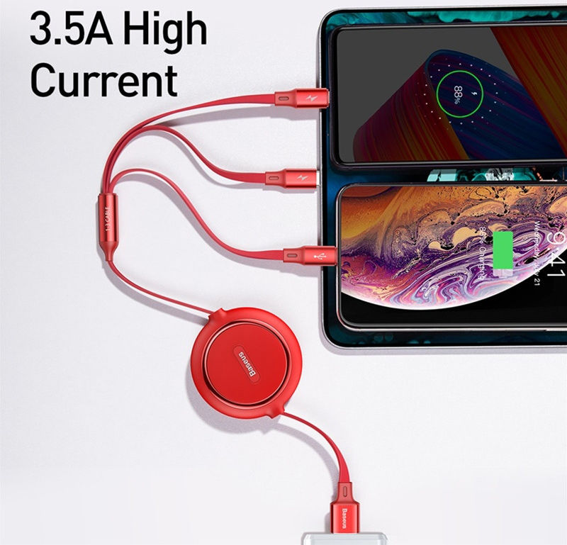 Baseus Golden USB naar Lightning/USB-C/Micro USB Kabel 3.5A 1.2M Zwart afbeelding 2