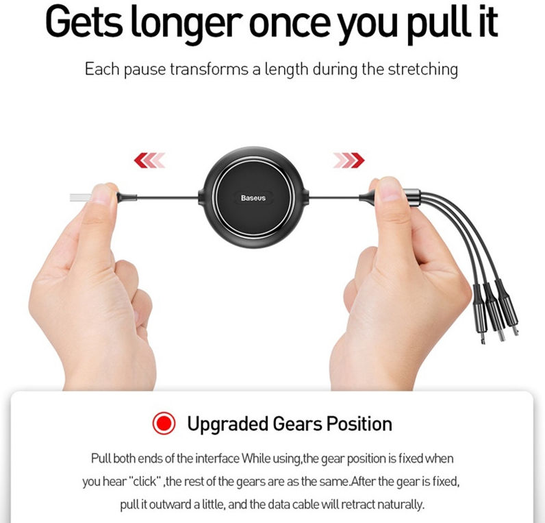 Baseus Golden USB naar Lightning/USB-C/Micro USB Kabel 3.5A 1.2M Zwart afbeelding 3