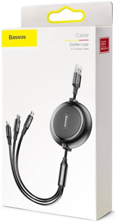 Baseus Golden USB naar Lightning/USB-C/Micro USB Kabel 3.5A 1.2M Zwart afbeelding 9