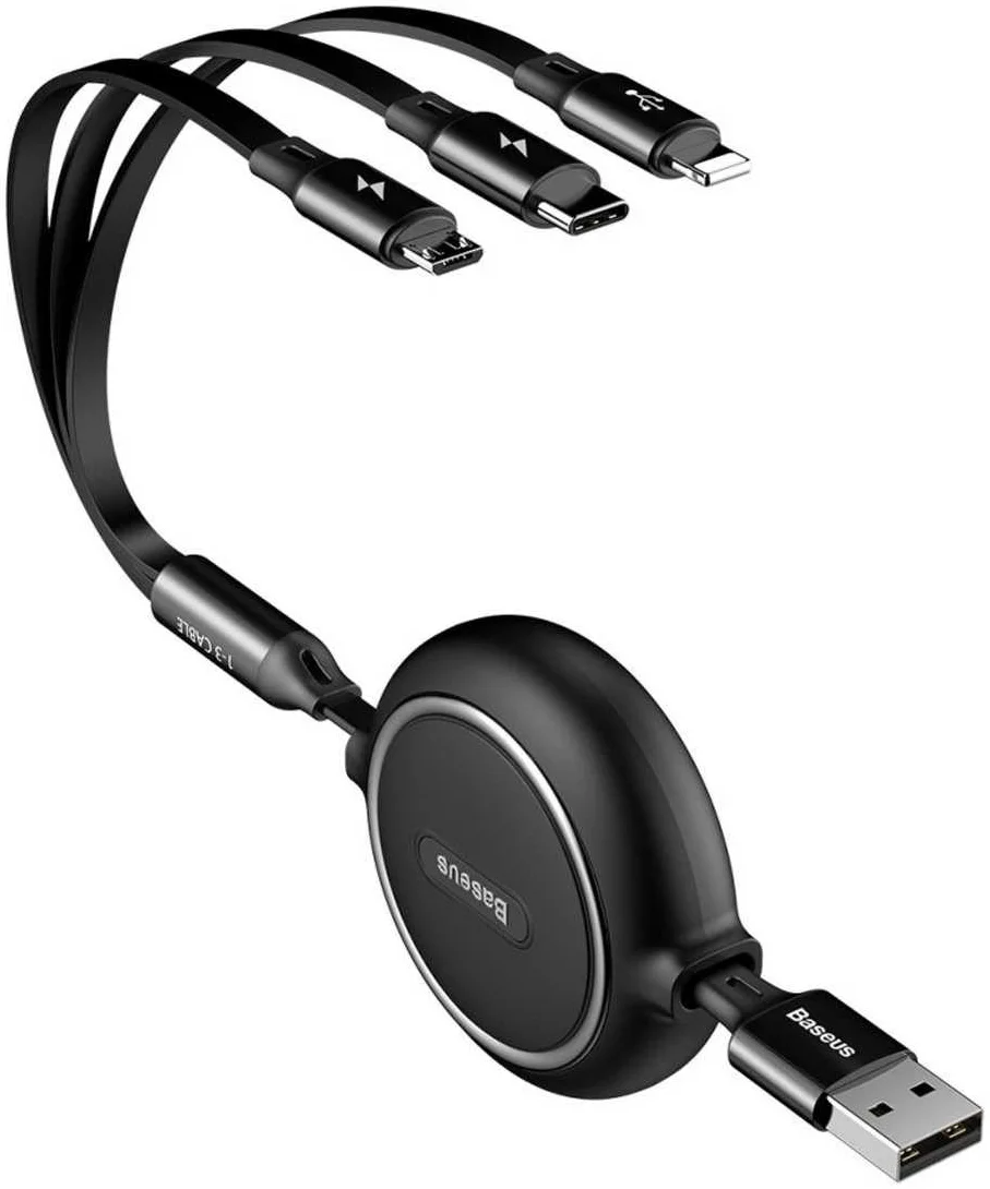 Baseus Golden USB naar Lightning/USB-C/Micro USB Kabel 3.5A 1.2M Zwart afbeelding 1