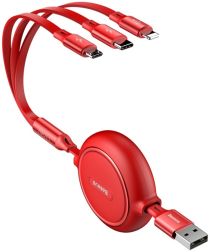 Baseus Golden USB naar Lightning/USB-C/Micro USB Kabel 3.5A 1.2M Rood