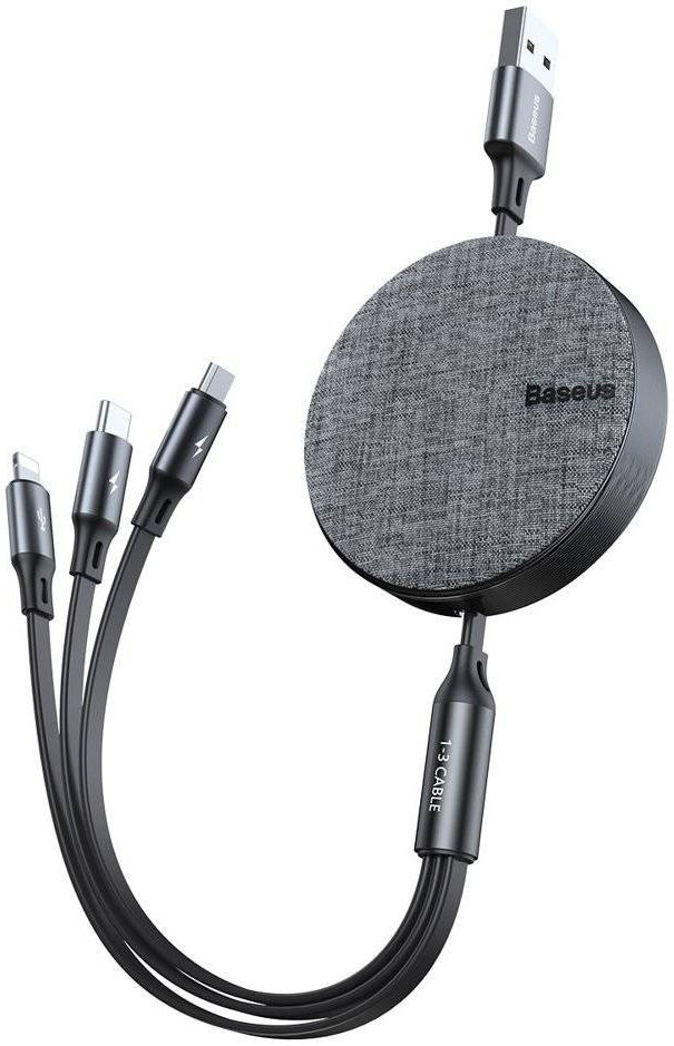 Baseus 3-in-1 USB naar Lightning/USB-C/Micro USB Kabel 3.5A 1.2M Grijs afbeelding 1