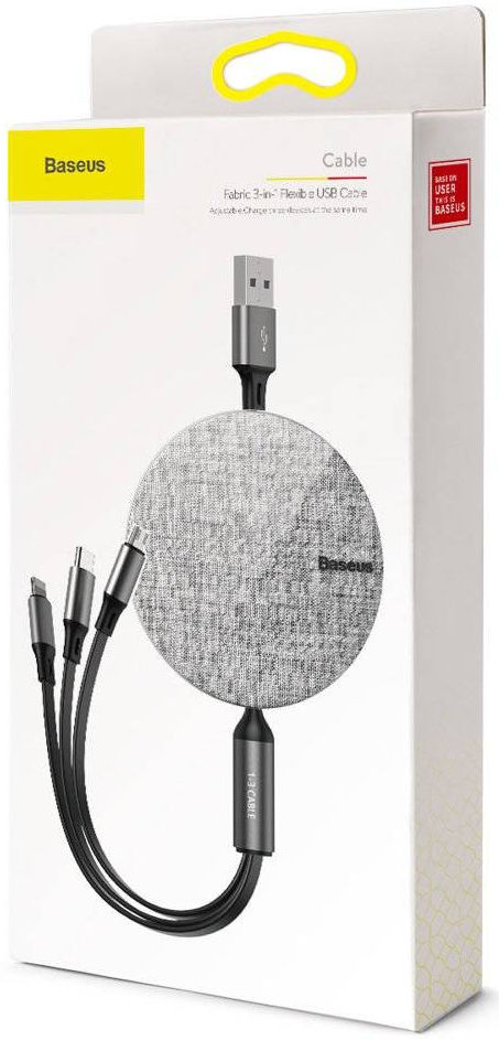 Baseus 3-in-1 USB naar Lightning/USB-C/Micro USB Kabel 3.5A 1.2M Grijs afbeelding 11