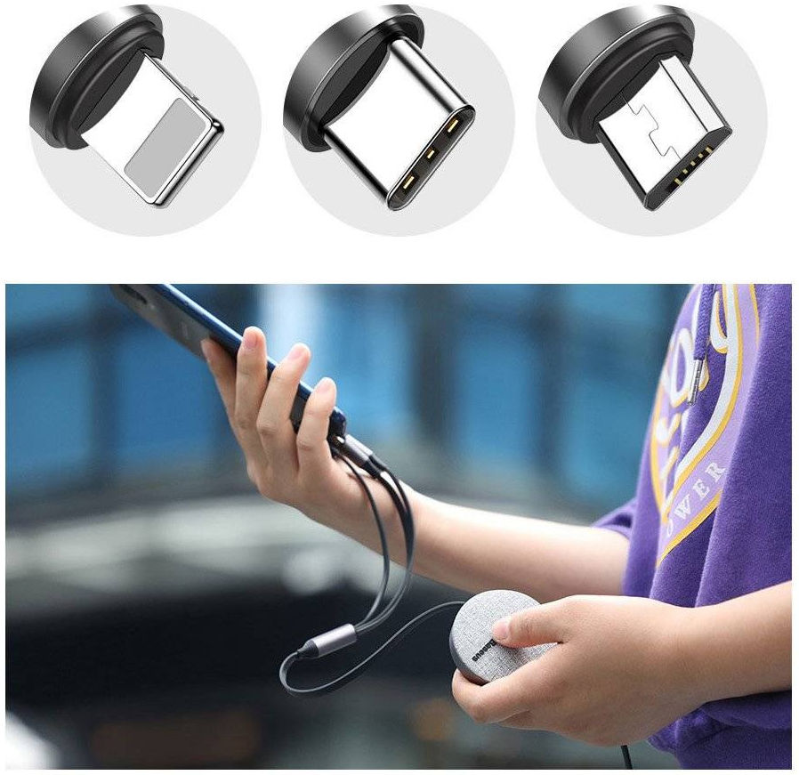 Baseus 3-in-1 USB naar Lightning/USB-C/Micro USB Kabel 3.5A 1.2M Grijs afbeelding 5