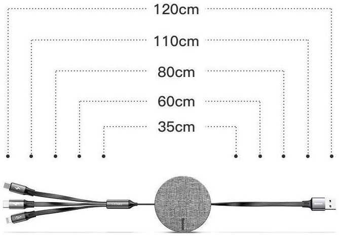 Baseus 3-in-1 USB naar Lightning/USB-C/Micro USB Kabel 3.5A 1.2M Grijs afbeelding 6
