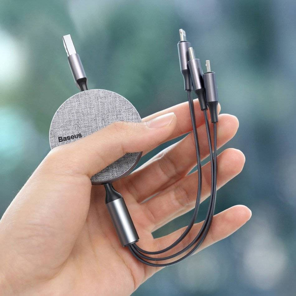 Baseus 3-in-1 USB naar Lightning/USB-C/Micro USB Kabel 3.5A 1.2M Grijs afbeelding 8