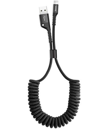 Baseus Uitrekbare USB 2.0 naar Lightning Kabel Krulsnoer 1M 2A Zwart Kabels