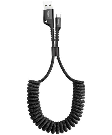 Baseus Uitrekbare USB 2.0 naar USB-C Kabel Krulsnoer 1M 2A Zwart Kabels
