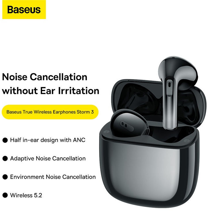 Baseus Storm 3 Wireless Bluetooth Earphones met Noise Cancelling Zwart afbeelding 2