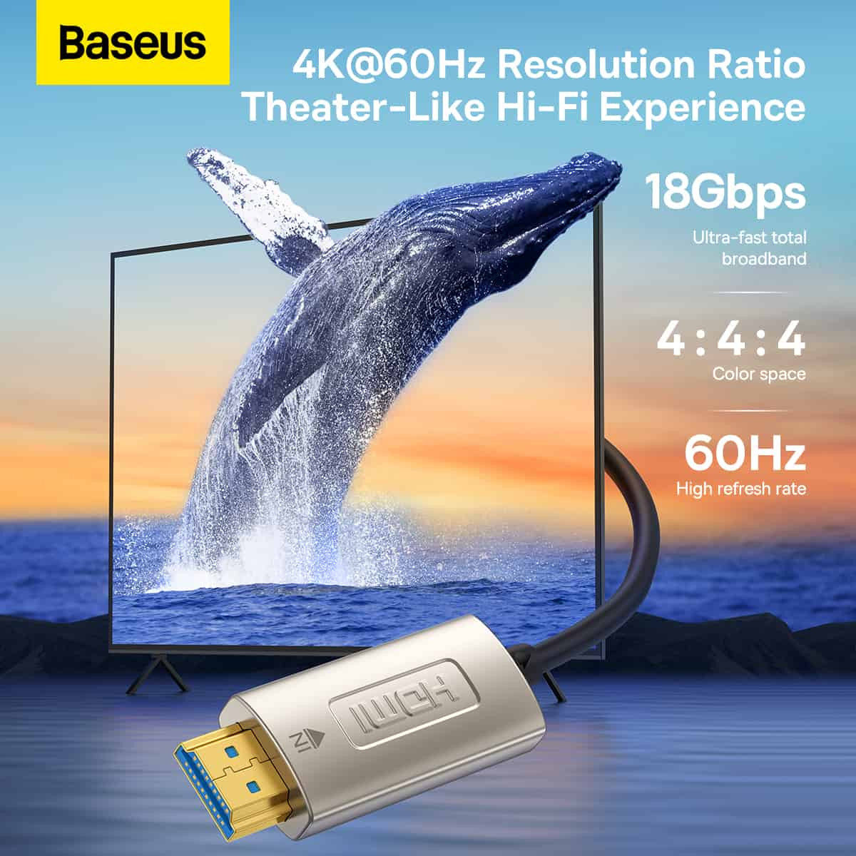 Baseus HD Optic Fiber HDMI naar HDMI 4K@60Hz Kabel 10M Zwart afbeelding 4