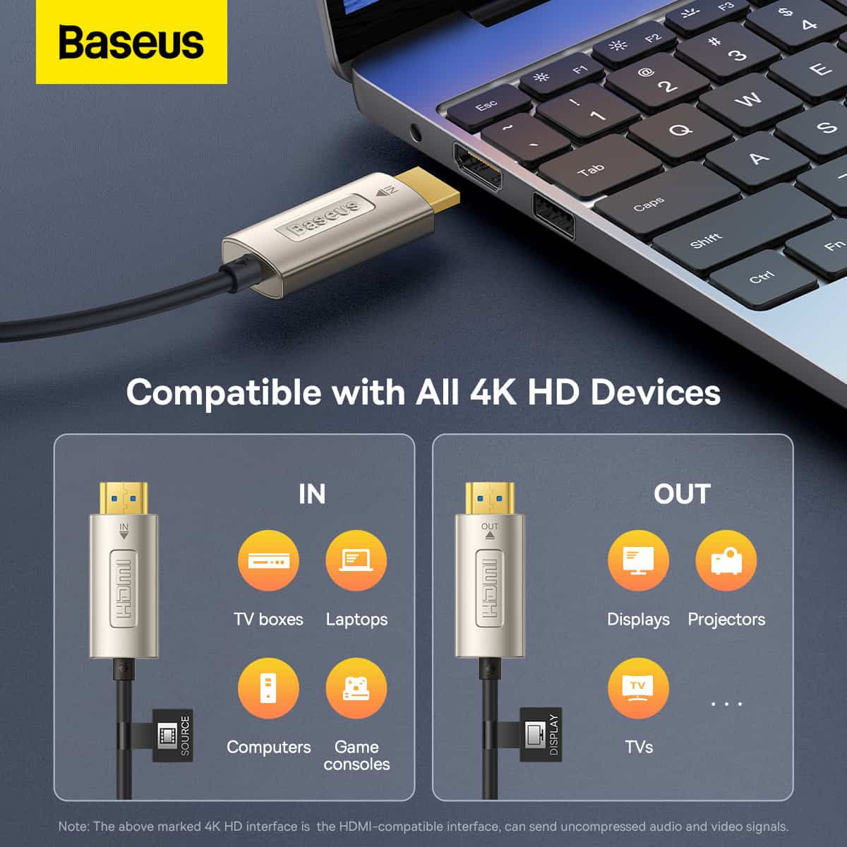 Baseus HD Optic Fiber HDMI naar HDMI 4K@60Hz Kabel 10M Zwart afbeelding 5
