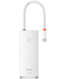 Baseus 5-in-1 Data Hub USB-C naar USB/USB-C/HDMI/Kaartlezer Wit