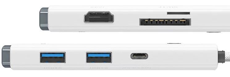 Baseus 5-in-1 Data Hub USB-C naar USB/USB-C/HDMI/Kaartlezer Wit afbeelding 4