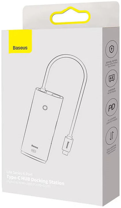Baseus 5-in-1 Data + PD Hub USB-C naar USB/USB-C/HDMI/Kaartlezer Wit afbeelding 5