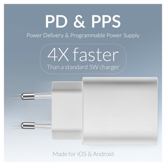 Mobilize 25W Power Delivery / PPS Charge USB-A en USB-C Adapter Wit afbeelding 5
