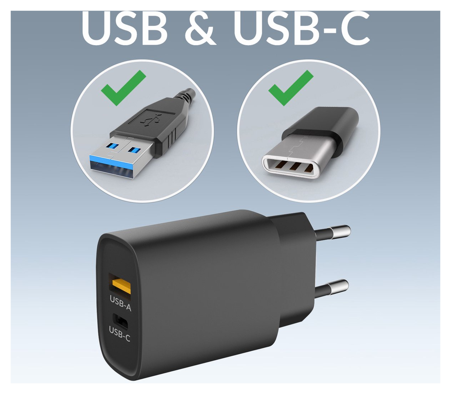Mobilize 25W Power Delivery / PPS Charge USB-A en USB-C Adapter Zwart afbeelding 2