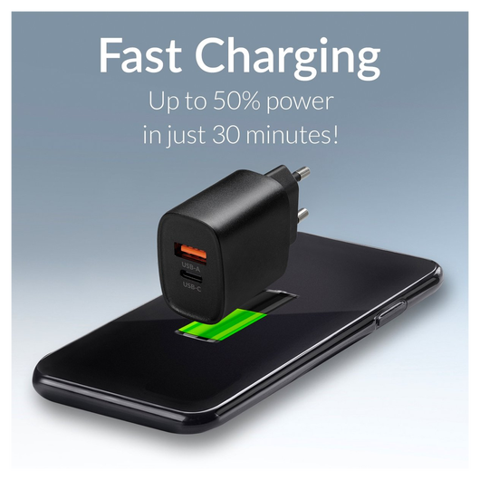 Mobilize 25W Power Delivery / PPS Charge USB-A en USB-C Adapter Zwart afbeelding 4