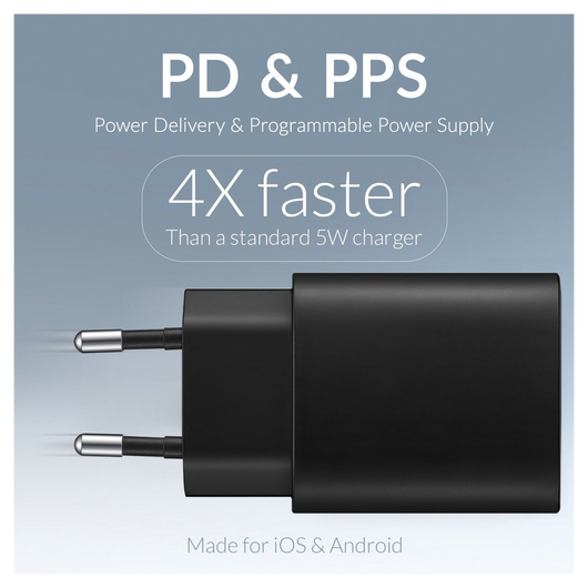 Mobilize 25W Power Delivery / PPS Charge USB-A en USB-C Adapter Zwart afbeelding 5