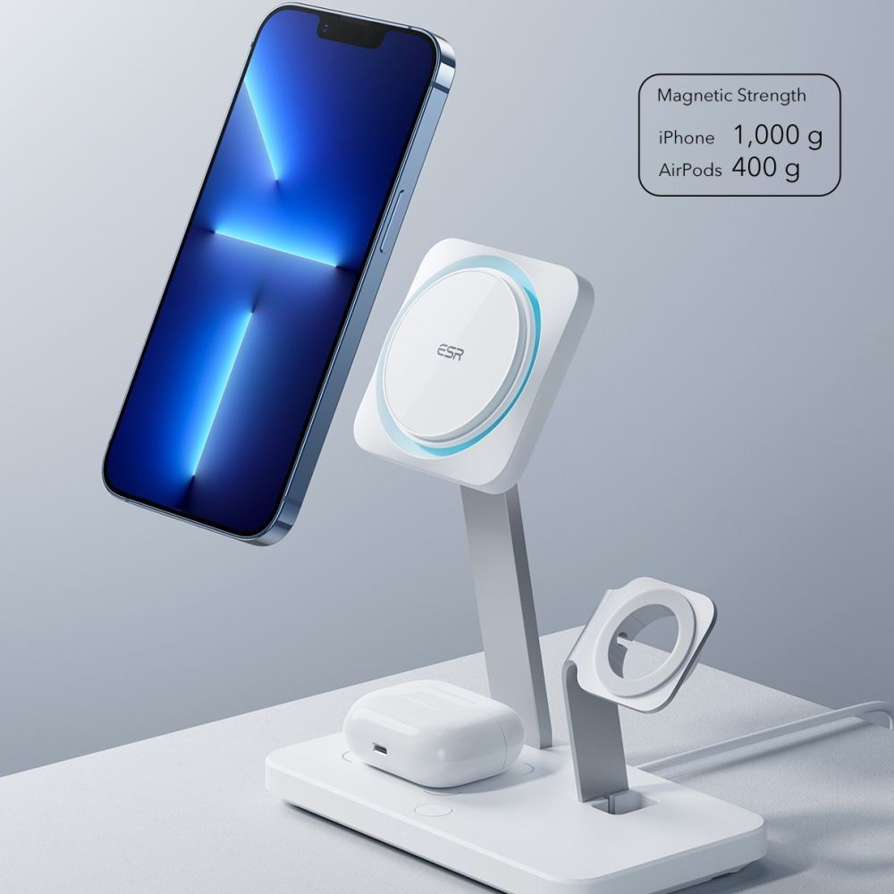 ESR HaloLock 3 in 1 Draadloze MagSafe Oplader 24W iPhone/AirPods/Watch afbeelding 4