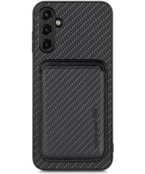 Samsung Galaxy A54 Carbon Hoesje met Magnetische Kaarthouder Zwart