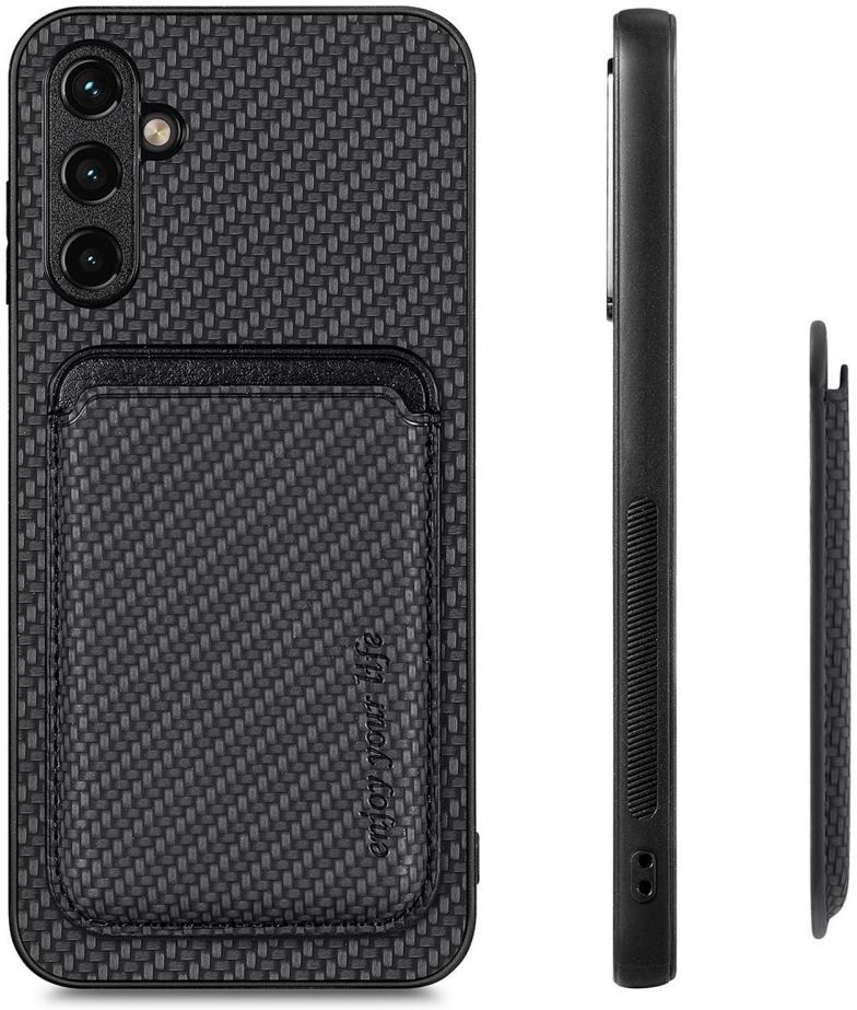 Samsung Galaxy A54 Carbon Hoesje met Magnetische Kaarthouder Zwart afbeelding 6