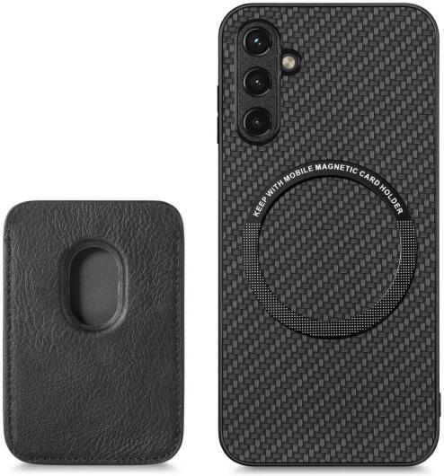 Samsung Galaxy A54 Carbon Hoesje met Magnetische Kaarthouder Zwart afbeelding 4