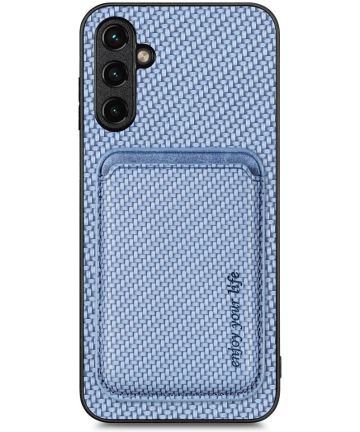 Samsung Galaxy A54 Carbon Hoesje met Magnetische Kaarthouder Blauw Hoesjes