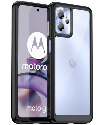 Motorola Moto G13 / G23 Hoesje Acryl Back Cover Transparant Zwart Hoesjes