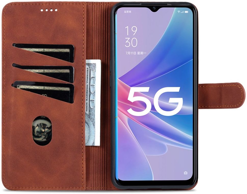 AZNS Oppo A58 5G / A78 Hoesje Portemonnee Book Case Kunstleer Bruin afbeelding 1