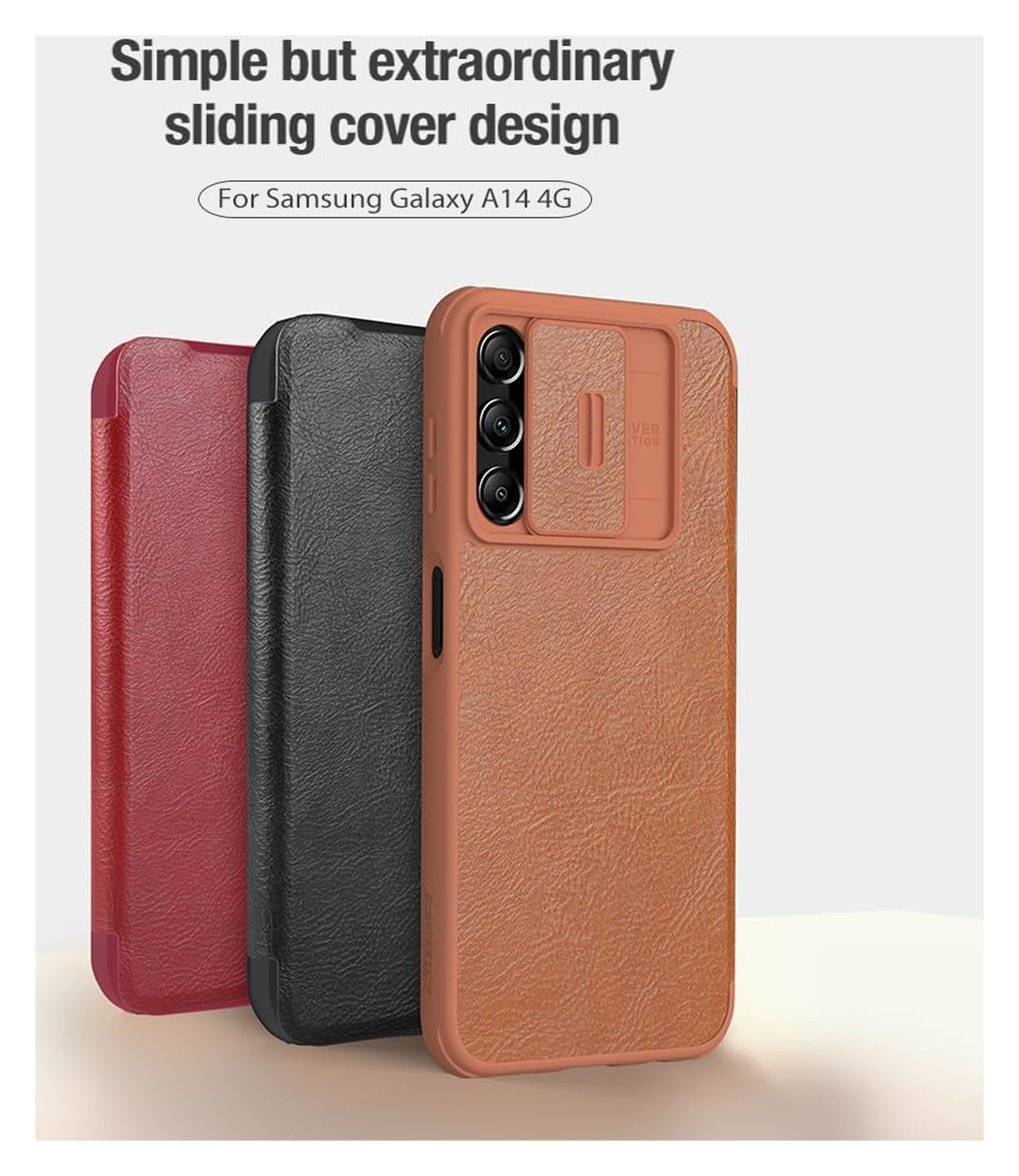 Nillkin Qin Pro Samsung Galaxy A14 Hoesje met Camera Slider Rood afbeelding 8
