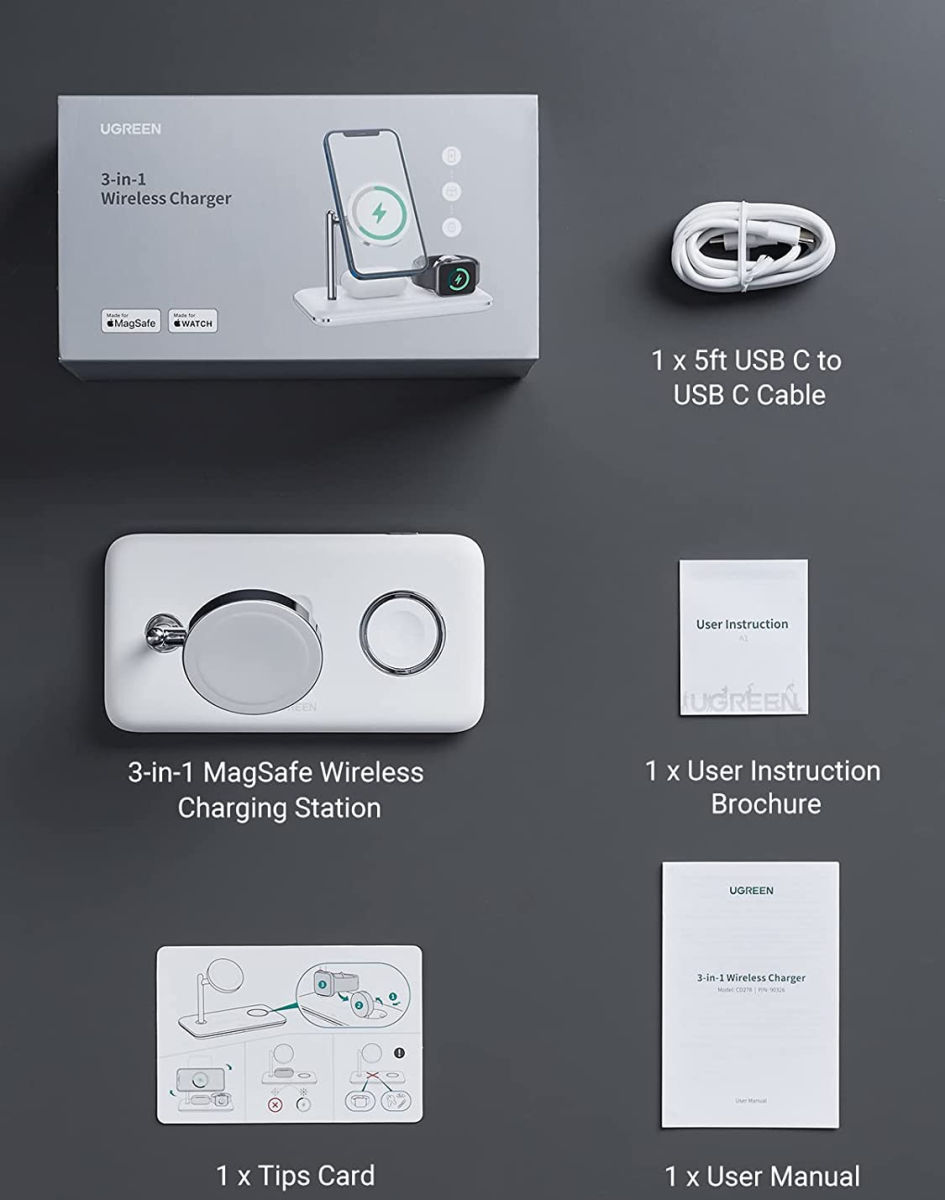 UGREEN 3-in-1 Station 15W Draadloze Oplader Voor Apple MagSafe Wit afbeelding 9