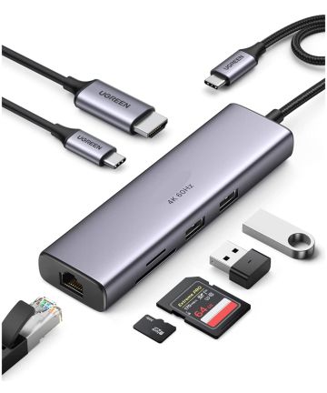 UGREEN 7-in-1 USB-C HUB met HDMI/USB/Ethernet/HDMI/USB-C/Kaartlezer Kabels