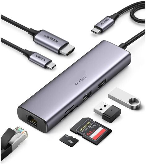 UGREEN 7-in-1 USB-C HUB met HDMI/USB/Ethernet/HDMI/USB-C/Kaartlezer afbeelding 1
