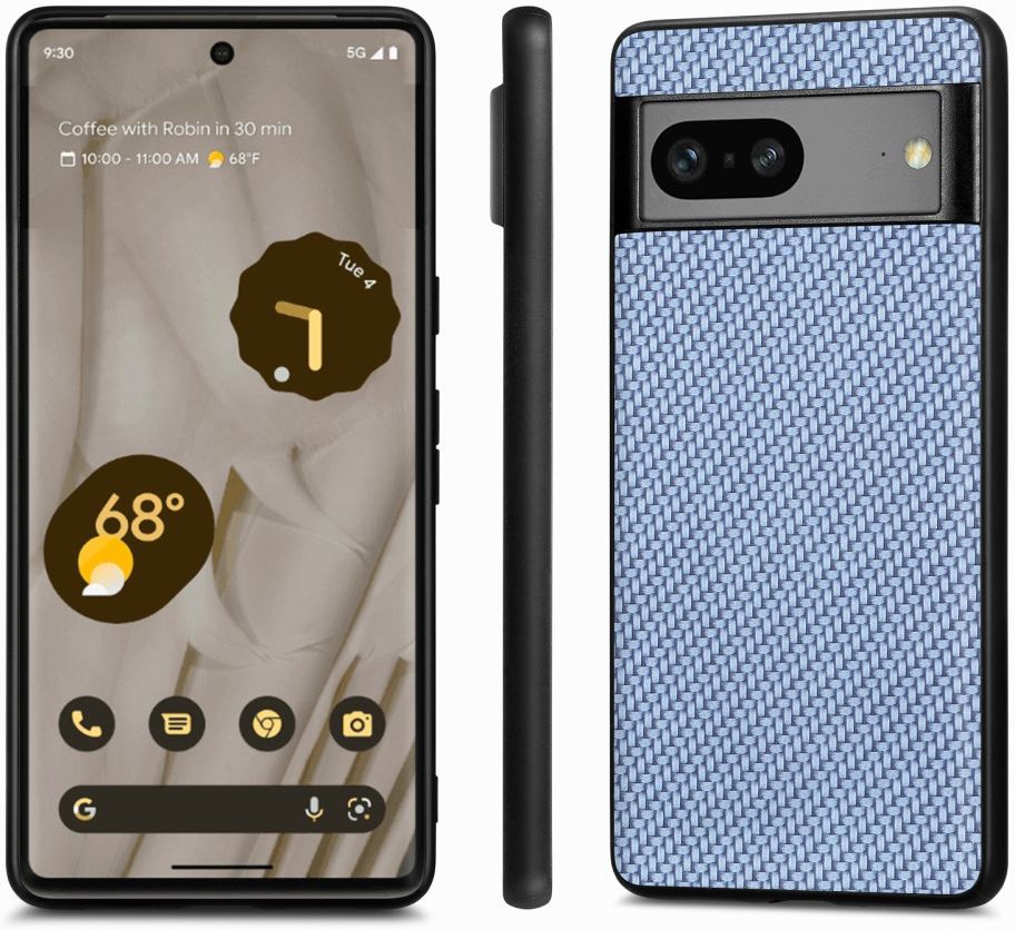 Google Pixel 7a Hoesje Carbon Fiber Back Cover Blauw afbeelding 2