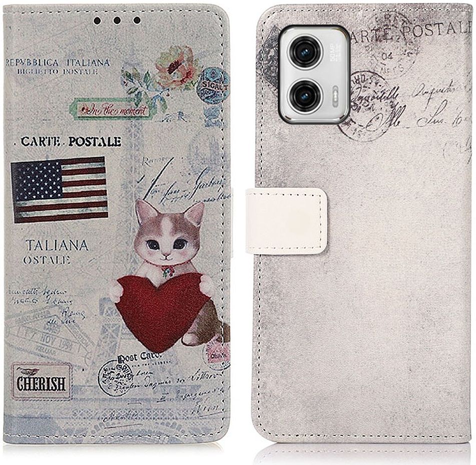 Motorola Moto G73 Hoesje Portemonnee Book Case Kat Print afbeelding 1