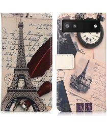 Google Pixel 7a Hoesje Portemonnee Book Case Eiffeltoren Print