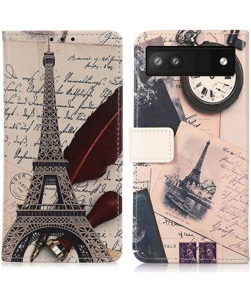 Google Pixel 7a Hoesje Portemonnee Book Case Eiffeltoren Print Hoesjes