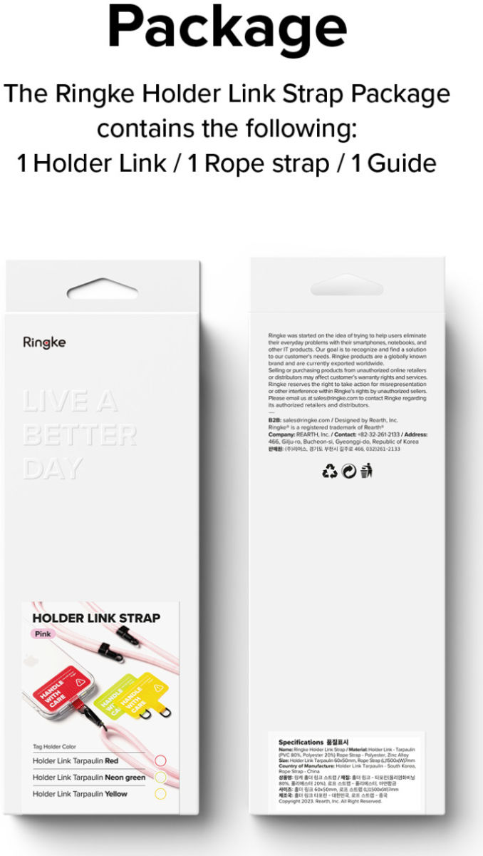 Ringke Holder Link Strap Geel - Universeel Telefoon Koord Khaki / Wit afbeelding 12