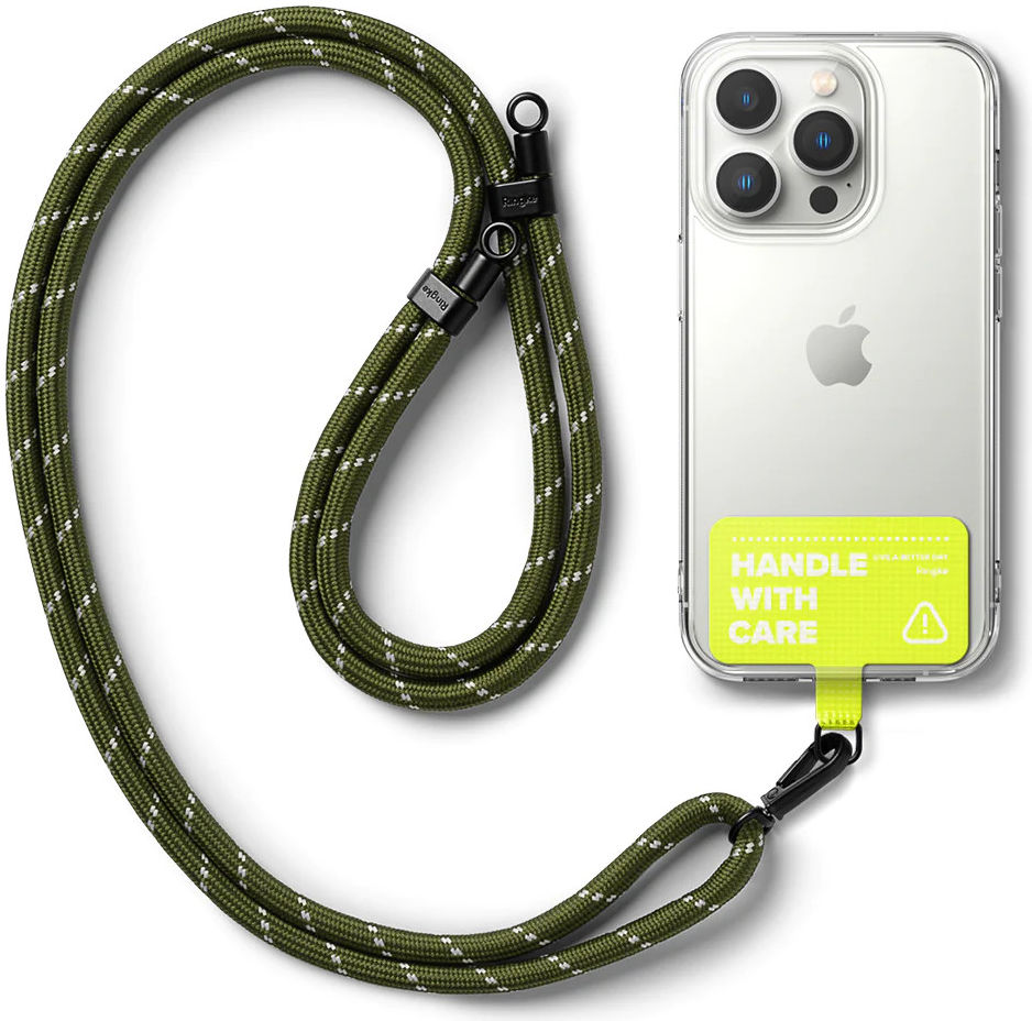 Ringke Holder Link Strap Groen - Universeel Telefoon Koord Khaki / Wit afbeelding 1