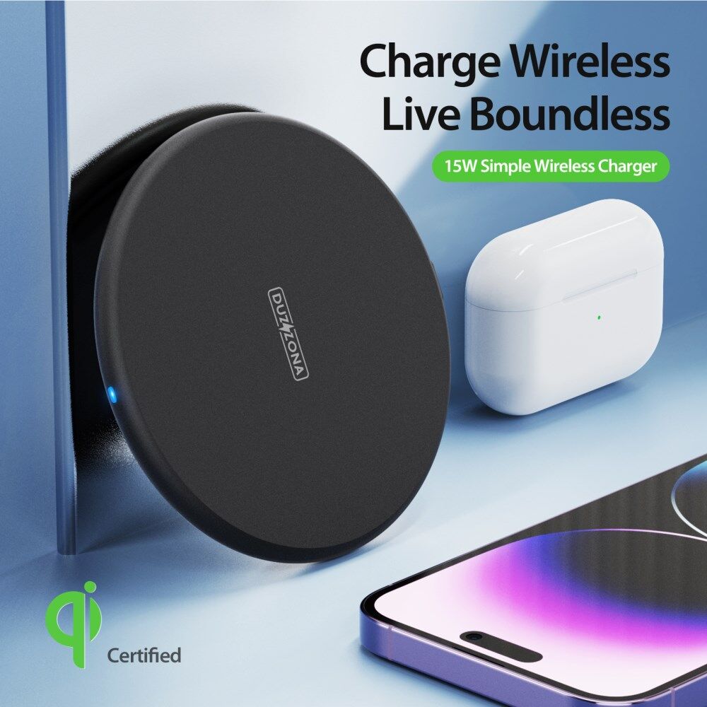 Duzzona W11 15W Draadloze Fast Charge Oplader met USB-C Kabel 1M Zwart afbeelding 7