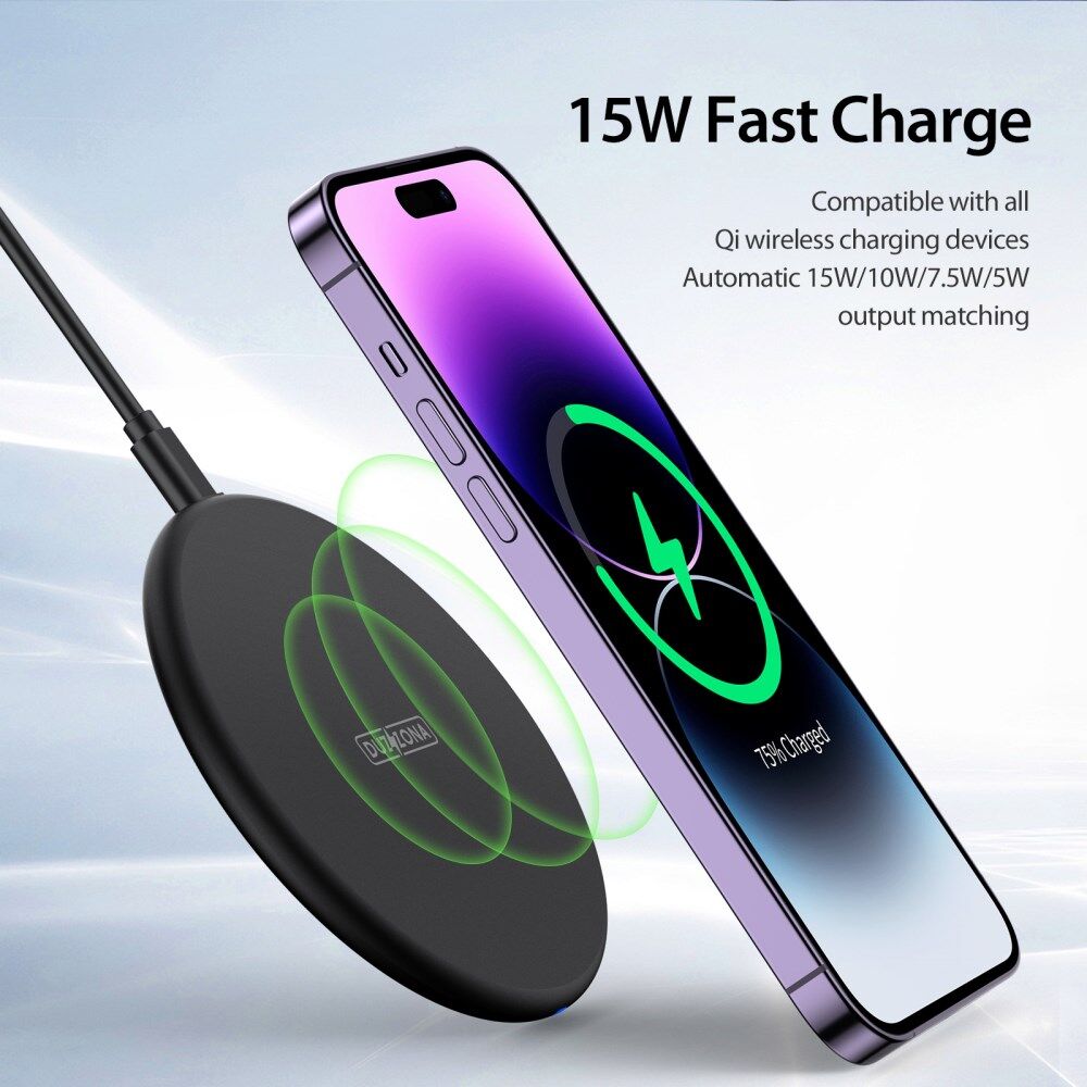 Duzzona W11 15W Draadloze Fast Charge Oplader met USB-C Kabel 1M Zwart afbeelding 3