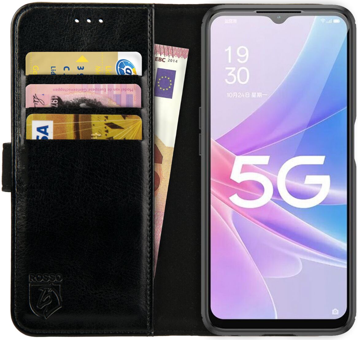 Rosso Element Oppo A58 5G / A78 Hoesje Book Cover Wallet Zwart afbeelding 1