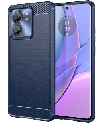 Motorola Edge 40 Hoesje Geborsteld TPU Flexibele Back Cover Blauw Hoesjes
