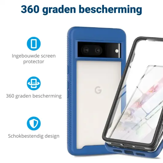 Google Pixel 8 Hoesje Full Protect 360° Cover Hybride Blauw afbeelding 2
