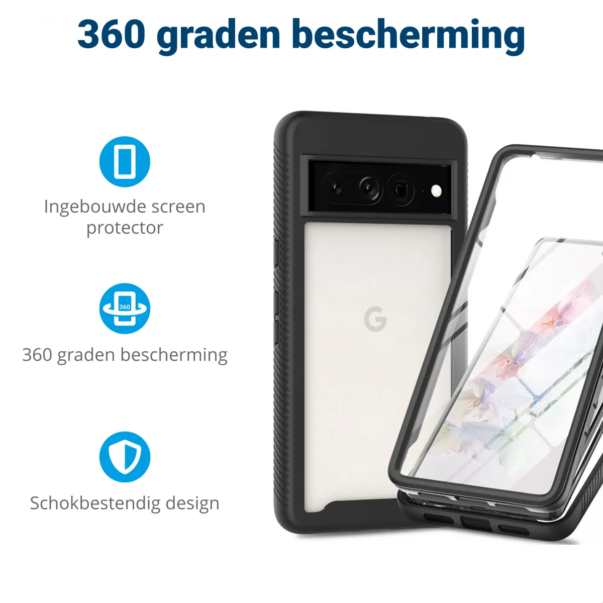 Google Pixel 8 Pro Hoesje Full Protect 360° Cover Hybride Zwart afbeelding 2