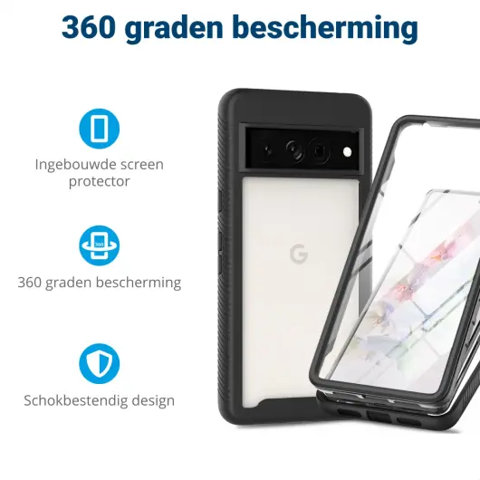 Google Pixel 8 Pro Hoesje Full Protect 360° Cover Hybride Zwart afbeelding 2