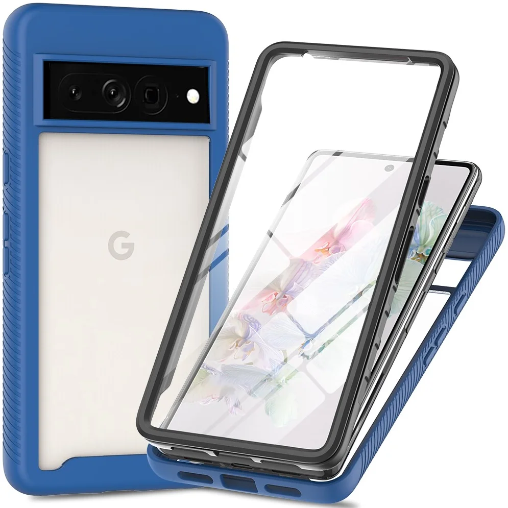 Google Pixel 8 Pro Hoesje Full Protect 360° Cover Hybride Blauw afbeelding 1