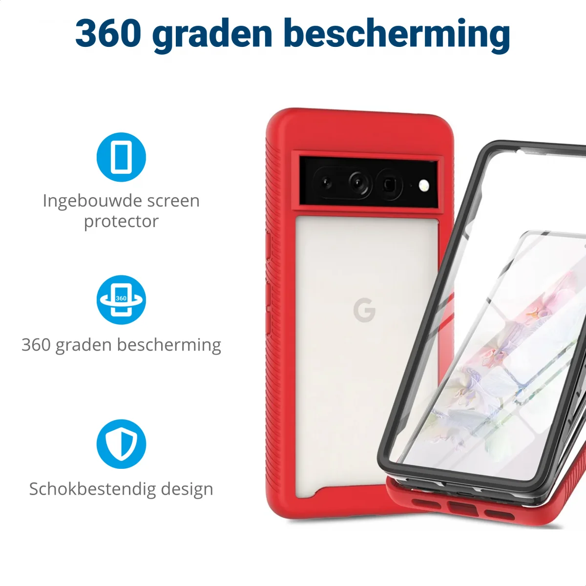 Google Pixel 8 Pro Hoesje Full Protect 360° Cover Hybride Rood afbeelding 2